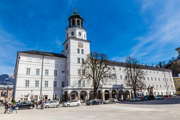 Fototapeta na wymiar Palace And Salzburger Clock Tower-Salzburg,Austria