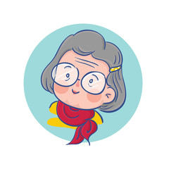 Vector Illustration of Old Woman Wear Eyeglasses, Cartoon Character Profile Picture