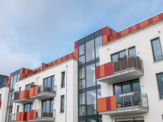 Modern Apartment Building with Colorful Balconies