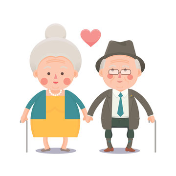 Vector illustration of Elder Couple, Man and Woman holding hand with Love