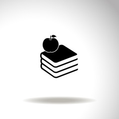 Vector books icon with apple.