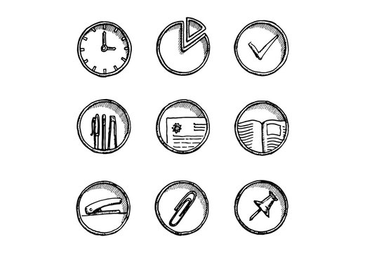 Hand drawn office icon set . Vector illustration.
