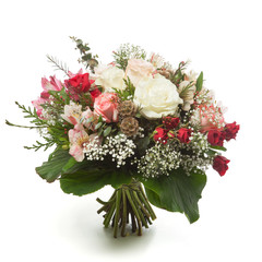 Bouquet made of Roses, Alstroemeria and gypsophila flowers