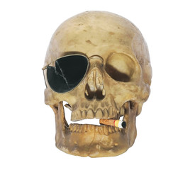 Obraz premium Skull head / Skull head with cigarette in mouth on white background.