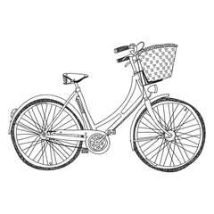 hand drawn vector lady's city bike with basket