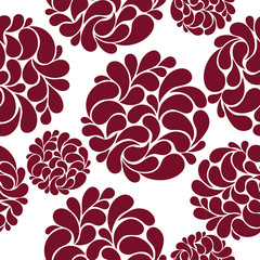 seamless pattern with abstract burgundy flowers on a white backg