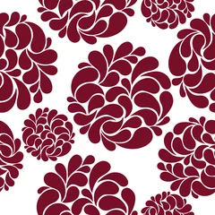 Fotobehang Bordeaux naadloos patroon met abstracte bordeauxrode bloemen op een witte backg