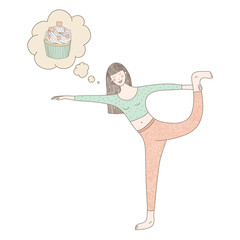 vector hand drawn illustration with a cute girl doing yoga and t