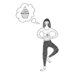 vector hand drawn illustration with a cute girl doing yoga and t