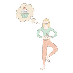 vector hand drawn illustration with a cute girl doing yoga and t