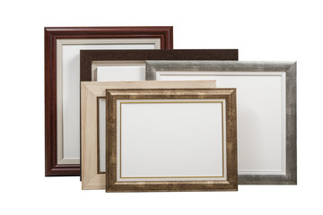 Wooden picture frames with blank canvas with clipping path
