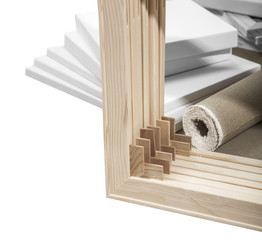 Gallery wrap stretcher bar frames with low riser isolated on whi