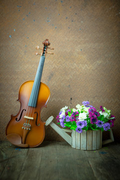 Vintage composition with violin and flower