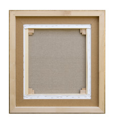 Gallery wrapped blank back view canvas in wooden frame construct