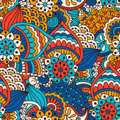 Hand drawn seamless pattern with floral elements. 