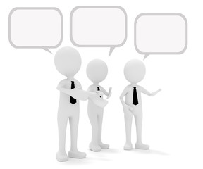 3D Männchen Diskussion Sprechblasen weiß