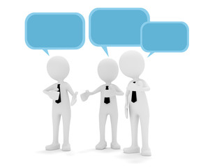 3D Männchen Diskussion Sprechblasen blau
