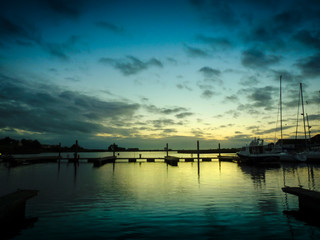 Sunset reflexion in port