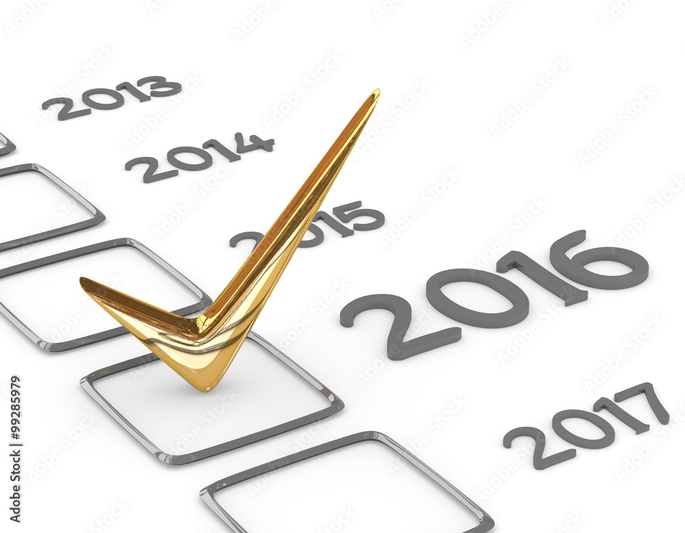 Sticker New year 2016 checklist with gold check isolated on white 