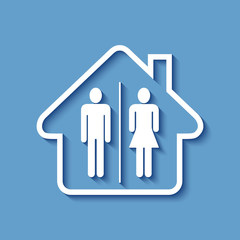 Logo maison et toilettes.