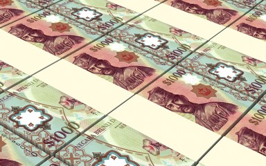 Brunei dollar bills stacks background. Computer generated 3D photo rendering.