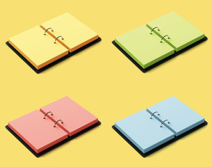Agenda with colorful pages isolated on yellow background