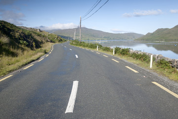 Fototapeta na wymiar Open Road near Killary Fjord, Connemara National Park; Galway