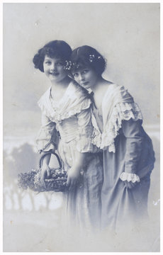 old photo  of  two young girls