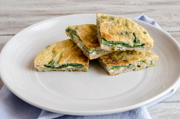 Omelet with spinach on plate