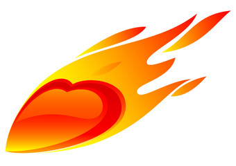 The symbol of the heart in the fire on a white background