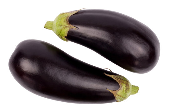Two fresh eggplants over white background