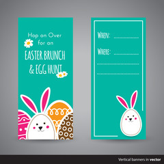 Two Easter wishing cards with eggs and bunny in flat design in vector