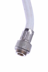 Old flexible metal hose pipe isolated on with white background