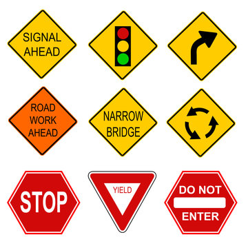 Set of road signs. USA. Road symbols. Vector icon.