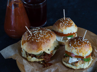 Three homemade grilled delicious hamburgers