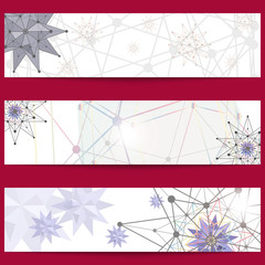 Set of banners on the theme of science and technology, isolated on a red background.