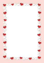 Valentines Day Background. Red Hearts Border Frame. Vector Frame with Space for your Text.