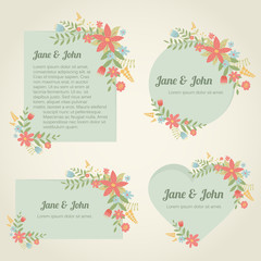 Collection of romantic vintage banners of different shapes with flowers