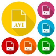 AVI file icons set with long shadow