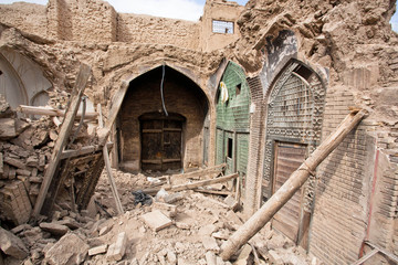 Destroyed buildings and shops of the old Persian bazaar in Isfahan, Iran.