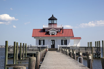 Fototapeta na wymiar The Roanoke Marshes Lighthouse was built on the Manteo waterfront in 1899.
