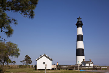 The classic Bodie Island lighthouse is a popular destination for tourists in the Outer Banks