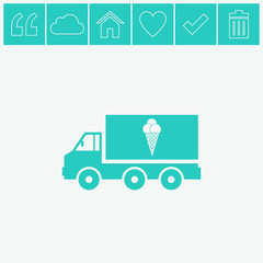 Truck with ice cream vector icon. Ice cream car symbol.