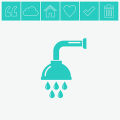 Shower vector icon. Douche with water drops symbol.