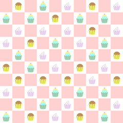 Doodle cupcakes seamless pattern
