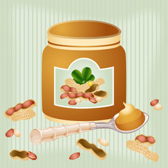 Peanut butter in jar on background