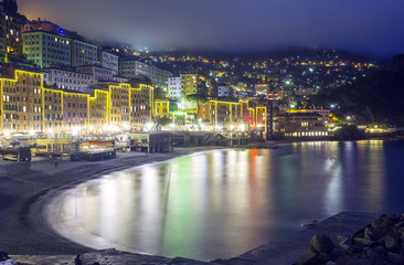 Fototapeta premium Camogli, Genoa, winter night view. Color image
