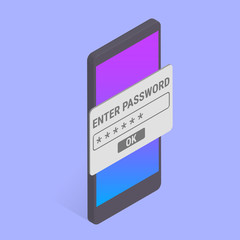 Vector isometric smartphone. Enter Password. 3d. Vector illustration.