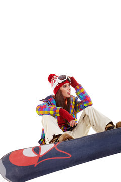 Portrait of a styled professional model with snowboard