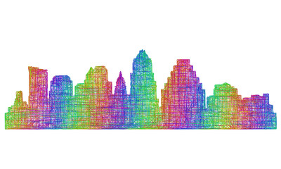 Austin skyline silhouette - multicolor line art